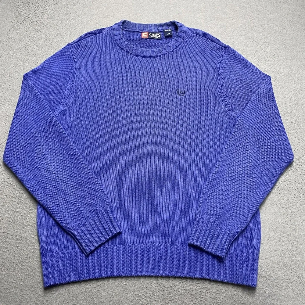 Chaps‎ Sweater Mens Large Blue Crew Neck Tight-Knit Cotton Pullover Classic Logo